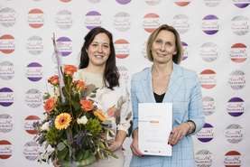 On behalf of Novartis in Slovenia, the award was received by Urša Lavrič, P&O Compliance & Project Manager (on the left) and Paulina Pazio, Head P&O Lek d.d. and Country P&O Head Slovenia (on the right)