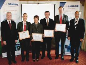 The recipients of Novartis awards for outstanding scientific achievements with Sandoz CEO Andreas Rummelt and Head Global Product Development and Member of the Sandoz Executive Board Gerhard Schaefer