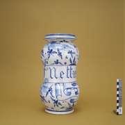 Water jug ( Halič ) with blue decor and inscription "Ung. Di Nettu"