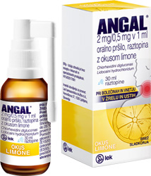 Angal® 2,0 mg/0,5 mg v 1 ml, oralno pršilo, raztopina z okusom limone